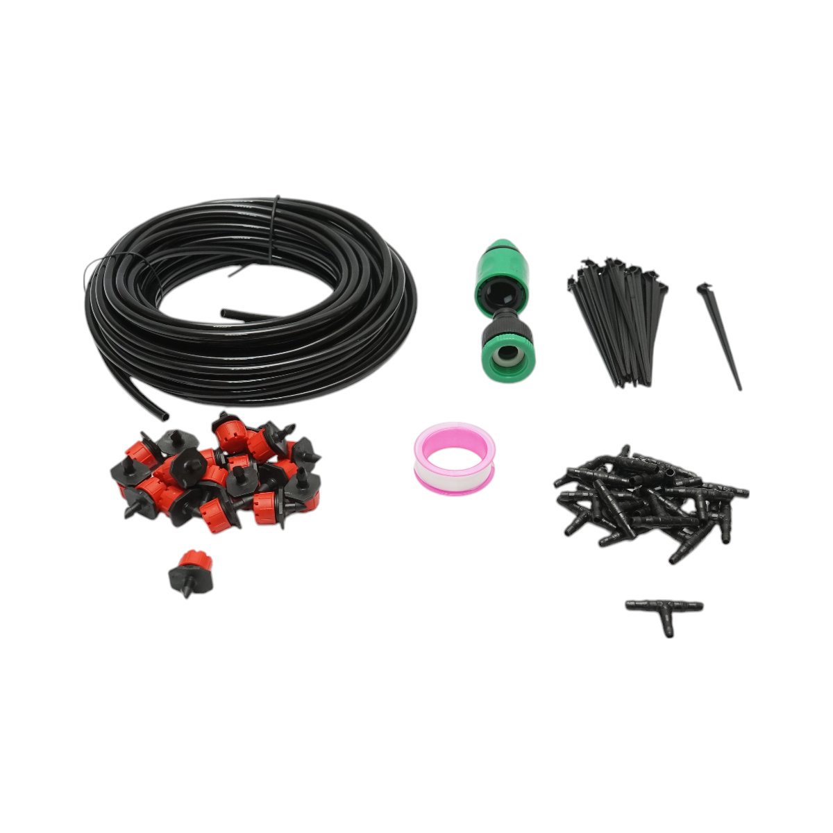 Kit complet irigare prin picurare cu furtun 15.5m, duze, conectori, tije de fixare 64 piese
